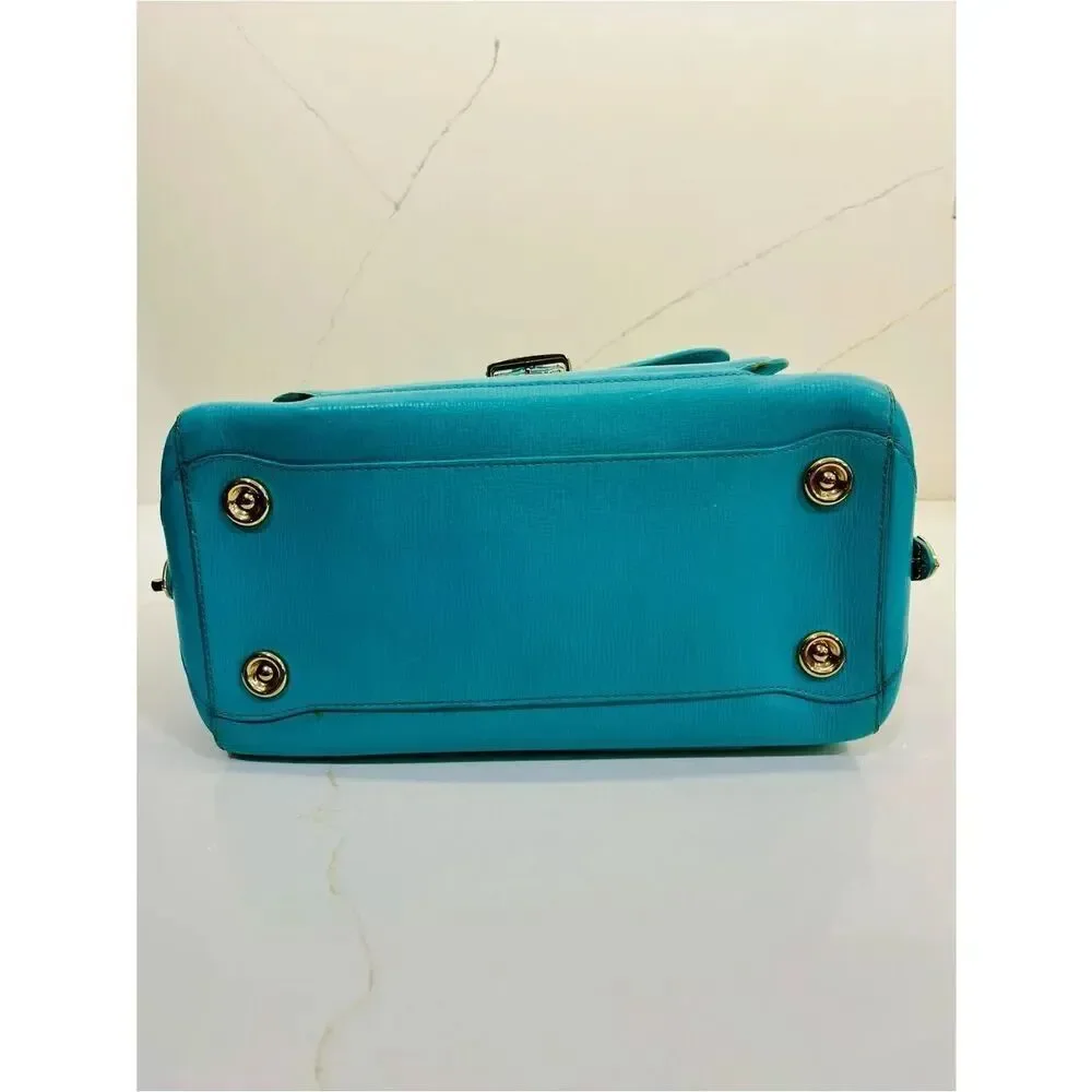 ✨ Jimmy Choo Vintage Turquoise Leather Satchel Top Handle Gold Hardware Bag
